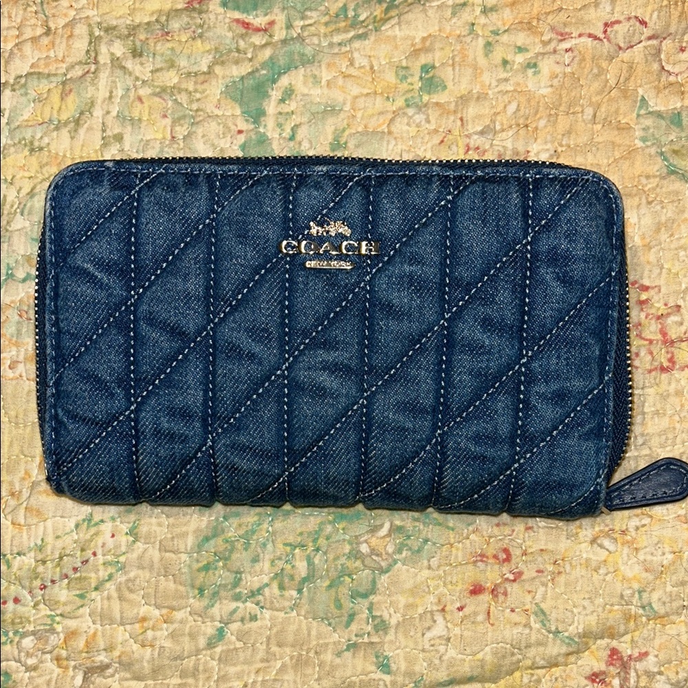 Coach Denim Blue Quilted Wallet Medium ID zip